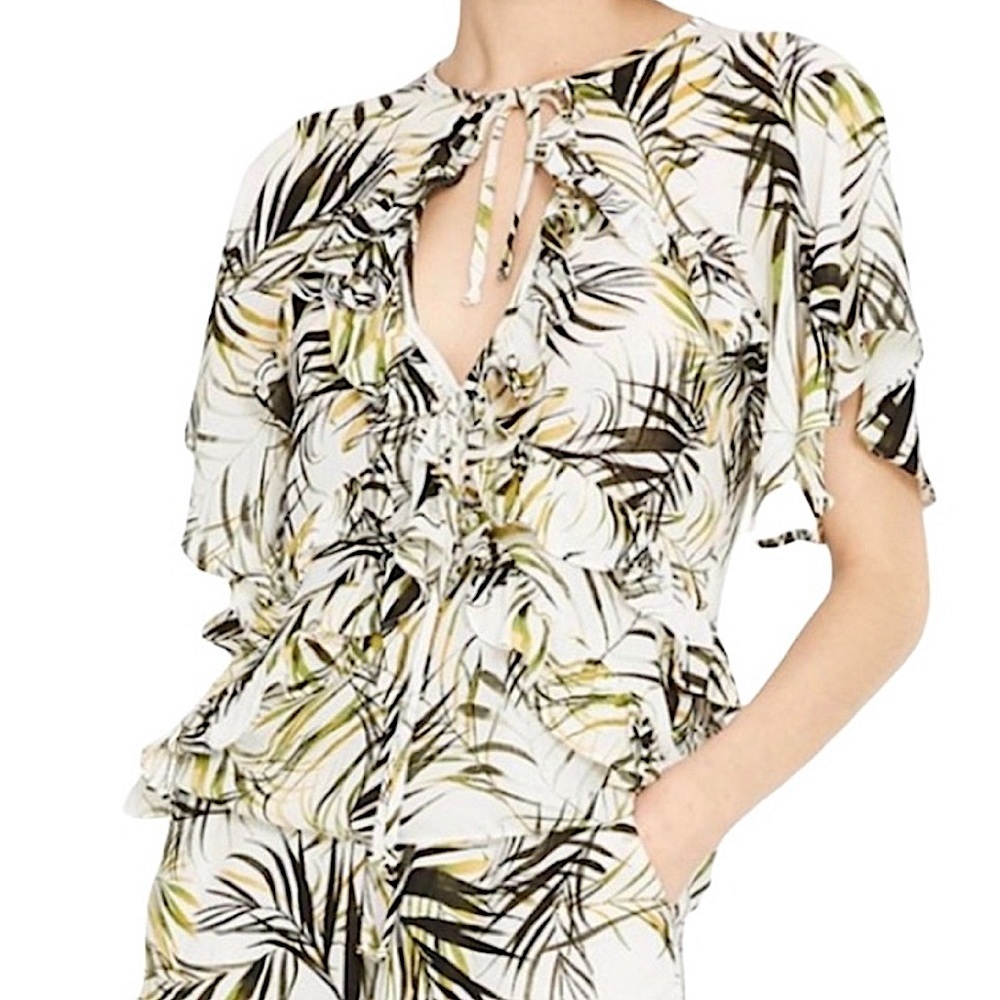 MISA LOS ANGELES Ozana Top Modern Palm Print in Green SZ M